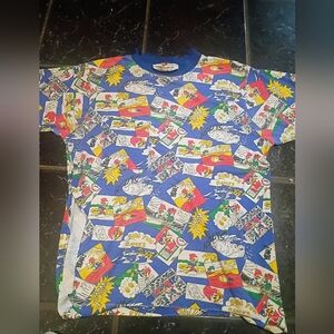 Vtg Tomboy Woody Woodpecker Colorful Comic Print Top 90s